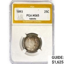 1893 Isabella Silver Quarter PGA MS65