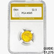 1901 $2.50 Gold Quarter Eagle PGA MS65