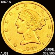 1867-S $5 Gold Half Eagle CHOICE AU