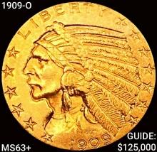 1909-O $5 Gold Half Eagle CHOICE BU+