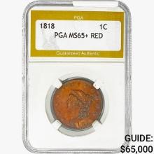 1818 Coronet Head Large Cent PGA MS65+ RED