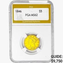 1846 $5 Gold Half Eagle PGA MS62