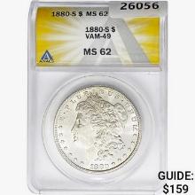 1880-S Morgan Silver Dollar ANACS MS62 VAM-49
