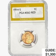 1914-S Wheat Cent PGA MS63 RED