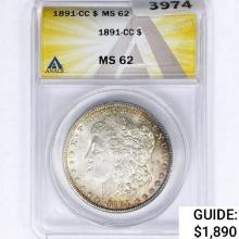 1891-CC Morgan Silver Dollar ANACS MS62