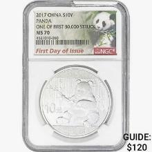 2017 1oz. Silver China Panda 10 Yuan NGC MS70 FDI