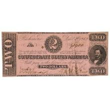 T-54 1862 $2 TWO DOLLARS JUDAH BENJAMIN CSA CONFEDERATE STATES OF AMERICA CURRENCY NOTE UNCIRCULATED