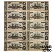 (10) CONSECUTIVE T-67 1864 $20 TWENTY DOLLARS CSA CONFEDERATE STATES OF AMERICA NOTES UNCIRCULATED