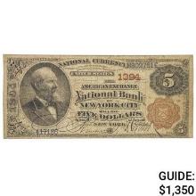 1882 $5 BB THE AMERICAN EXCHANGE NATIONAL BANK OF NEW YORK CITY, NY NATIONAL CURRENCY CH. #1394