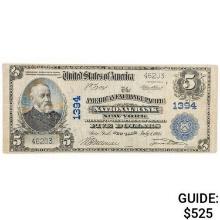 1902 $5 THE AMERICAN EXCHANGE PACIFIC NATIONAL BANK NEW YORK, NY NATIONAL CURRENCY CH. #1394