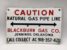 Blackburn Gas Co. Porcelain Pipeline Sign Jennings, OK