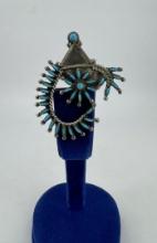 Zuni Petit Point Sterling Turquoise Brooch