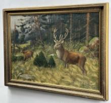 John Fery Elk Oil on Canvas Painting