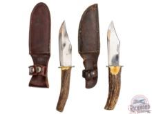 Lot Two Cattaraugus Fixed Blade Knives with Stag Handles and Sheaths