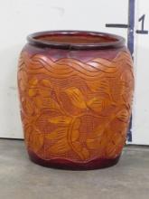 Haitian Carved Wood Vase, has crack on rim HAITIAN ART
