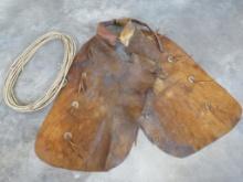 Antique Leather Cowboy Chaps w/Conchos(appear very old) & An old Braided Rawhide Lasso/Rope(ONE$)