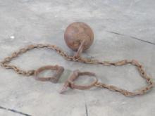 Reproduction Ball & Chain Leg Irons Stamped "Alcatraz Prison"