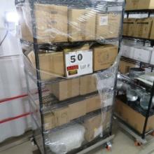 Rack w/Contents:  Stanley Tool Box, In-Line Duct Fans, Portable Heaters, Duct Reducers, HVAC Parts
