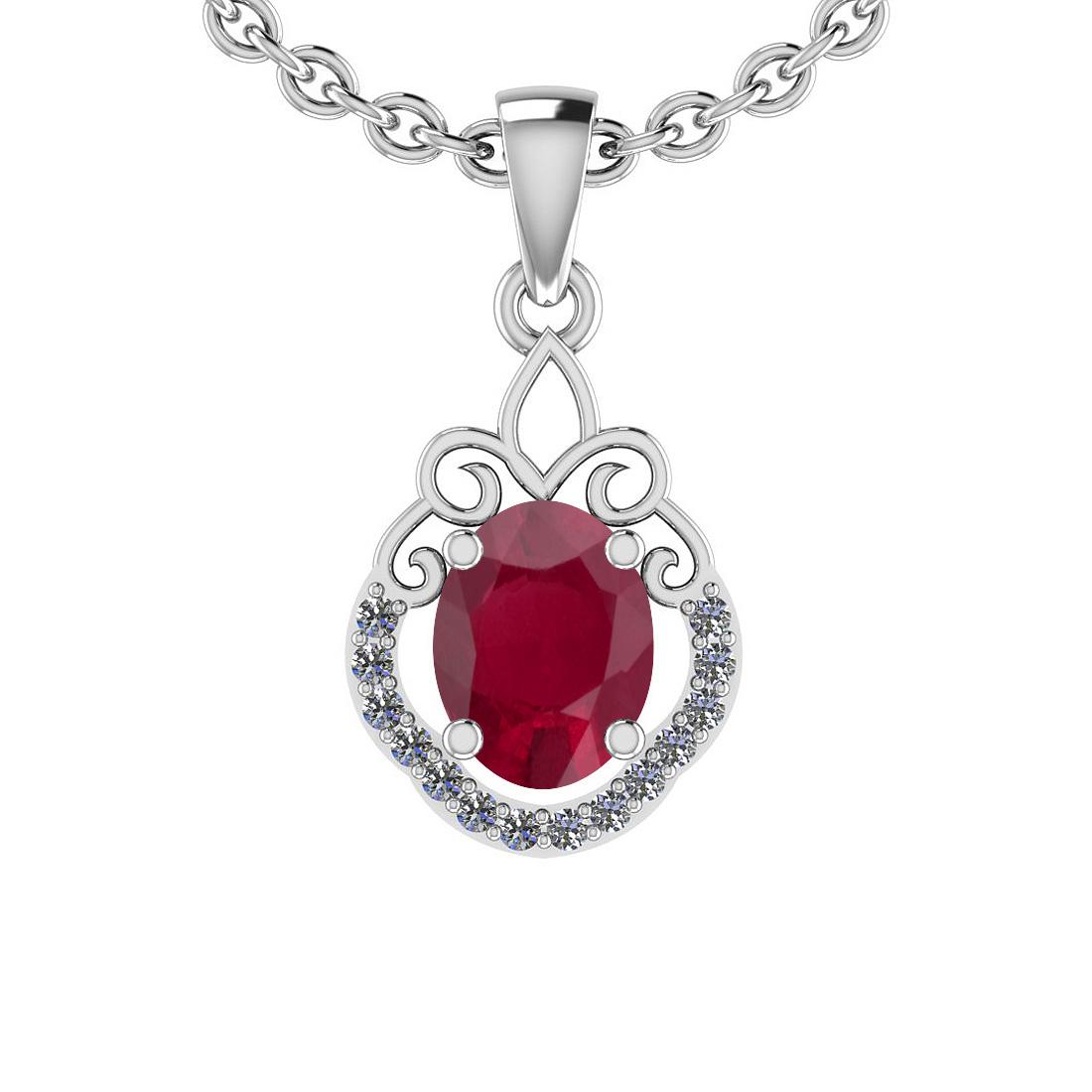 1.36 Ctw SI2/I1 Ruby And Diamond 14K White Gold Vintage Style Pendant