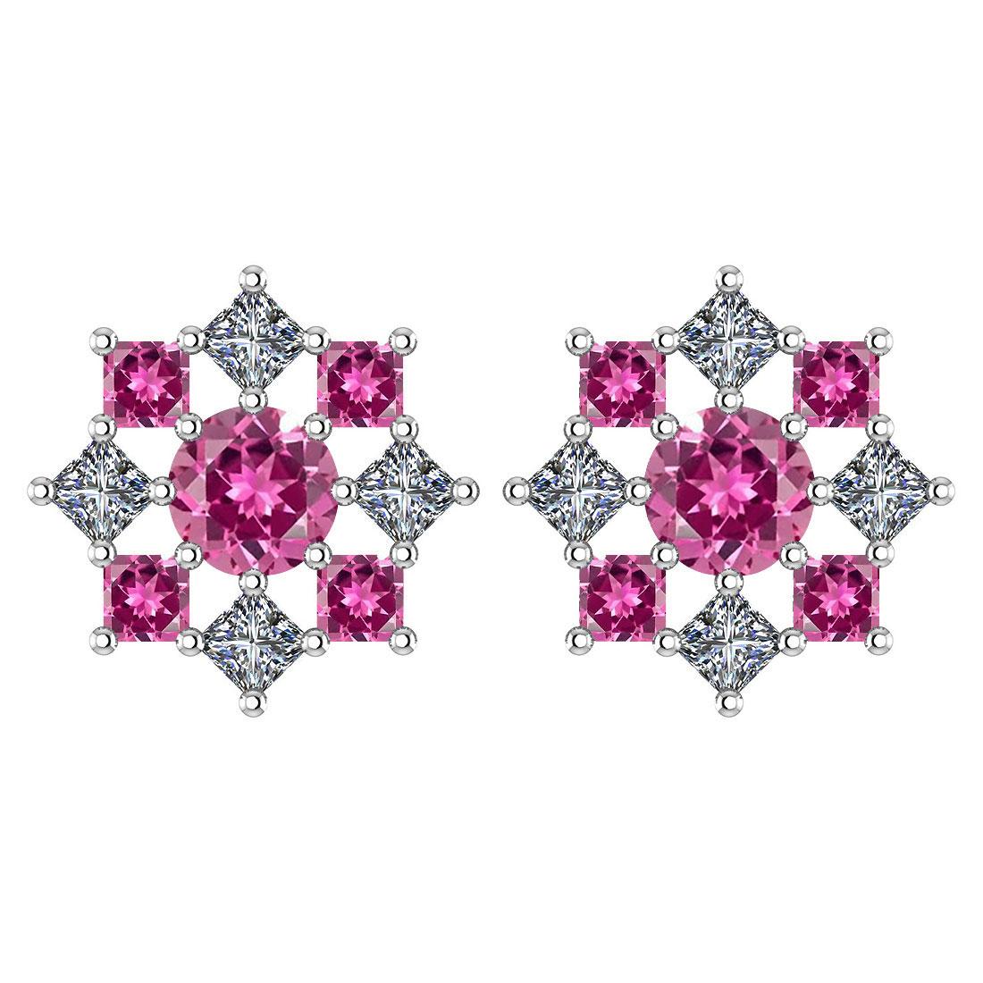 Certified 1.46 Ctw Pink Tourmaline And Diamond 14k White Gold Halo Stud Earring