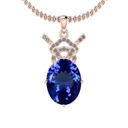 Certified 7.10 Ctw VS/SI1 Tanzanite And Diamond 14K Rose Gold Vintage Style Necklace