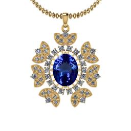 Certified 6.26 Ctw VS/SI1 Tanzanite And Diamond 14K Yellow Gold Vintage Style Necklace