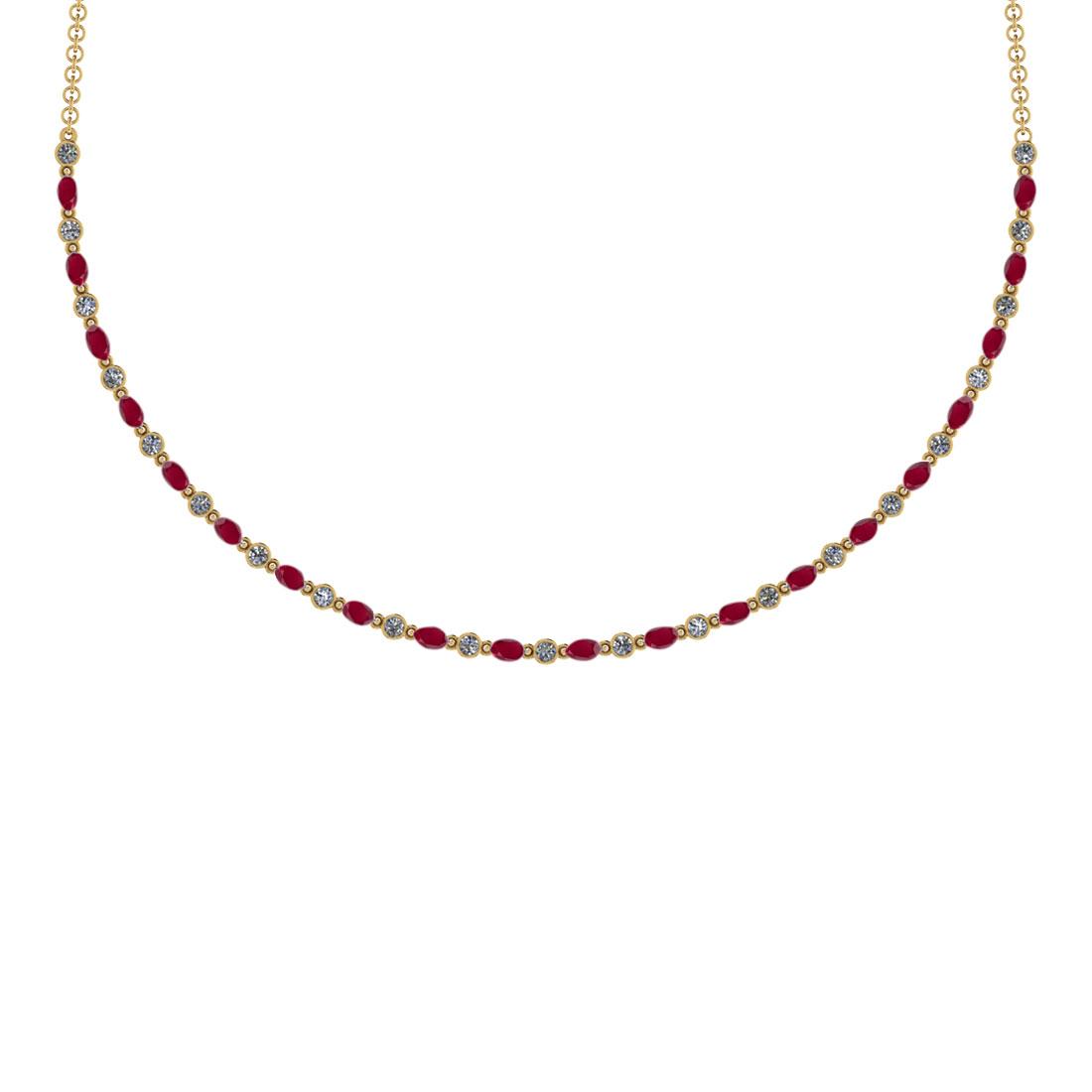 7.10 Ctw SI2/I1 Ruby And Diamond 14K Yellow Gold Necklace