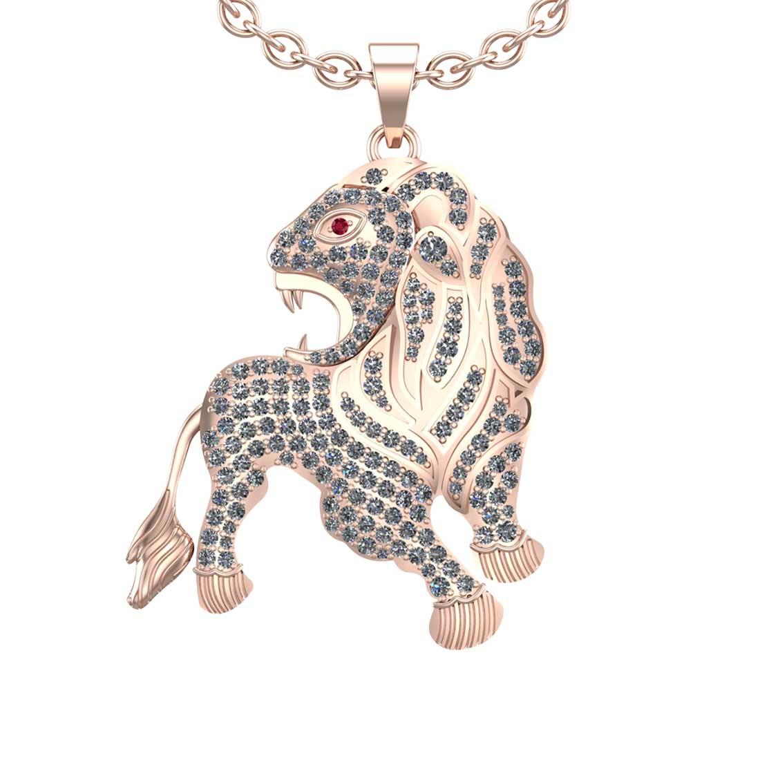 2.28 Ctw SI2/I1 Diamond 14k Rose Gold Lion Pendant Necklace