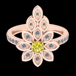 1.01 Ctw Gia certified Natural Fancy Yellow And White Diamond 14K Rose Gold Wedding Ring