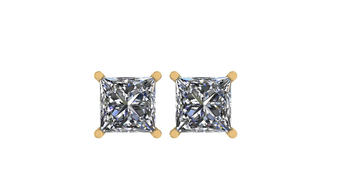 Certified 1.02 CTW Princess Diamond Stud Earrings F/SI2