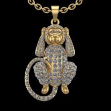 5.09 Ctw SI2/I1 Diamond 18K Yellow Gold monkey Pendant Necklace