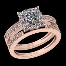 1.54 Ctw SI2/I1 Diamond 14K Rose Gold Bridal Wedding Set Ring