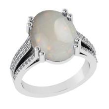 6.43 Ctw SI2/I1 Opal And Diamond 14K White Gold Engagement Ring