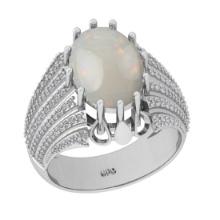 3.59 Ctw I2/I3 Opal And Diamond 14K White Gold Engagement Ring