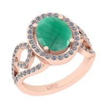 2.90 Ctw SI2/I1 Emerald And Diamond 14K Rose Gold Ring
