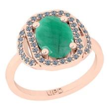 2.32 Ctw SI2/I1 Emerald And Diamond 14K Rose Gold Engagement Ring