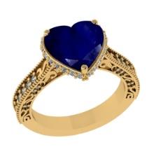 3.04 Ctw SI2/I1 Blue Sapphire and Diamond 14K Yellow Gold Engagement Ring