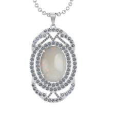 16.83 Ctw SI2/I1 Opal And Diamond 14K White Gold Pendant Necklace
