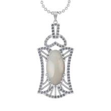8.59 Ctw SI2/I1 Opal And Diamond 14K White Gold Pendant Necklace