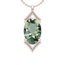Certified 13.92 Ctw I2/I3 Green Amethyst And Diamond 14K Rose Gold Pendant