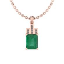 Certified 2.59 Ctw Emerald and Diamond I2/I3 14K Rose Gold Victorian Style Pendant Necklace