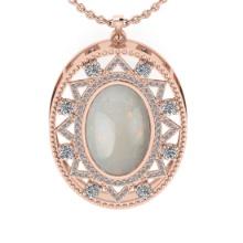 8.14 Ctw SI2/I1 Opal And Diamond 14K Rose Gold Pendant Necklace