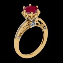 2.61 Ctw VS/SI1 Ruby And Diamond Prong Set 14K Yellow Gold Vintage Style Ring