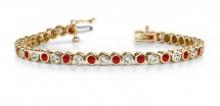 14KT YELLOW GOLD 4 CTW G-H SI2/SI3 CLASSIC ROUND BEZEL SET DIAMOND & GARNET TENNIS BRACELET