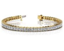 14K YELLOW GOLD 4 CTW G-H SI2/SI3 PRINCESS CUT DIAMOND STRAND TENNIS BRACELET