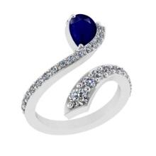 1.51 Ctw SI2/I1 Blue Sapphire and Diamond 14K White Gold Engagement Halo Ring