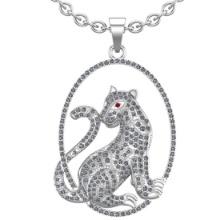 1.68 Ctw SI2/I1 Diamond 18K White Gold Tiger Pendant Necklace