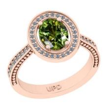 0.95 Ctw I2/I3 Green Sapphire And Diamond 10K Rose Gold Engagement Ring