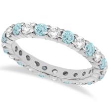 Eternity Diamond and Aquamarine Ring Band 14k White Gold 2.40ctw