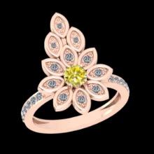 1.01 Ctw Gia certified Natural Fancy Yellow And White Diamond 14K Rose Gold Wedding Ring